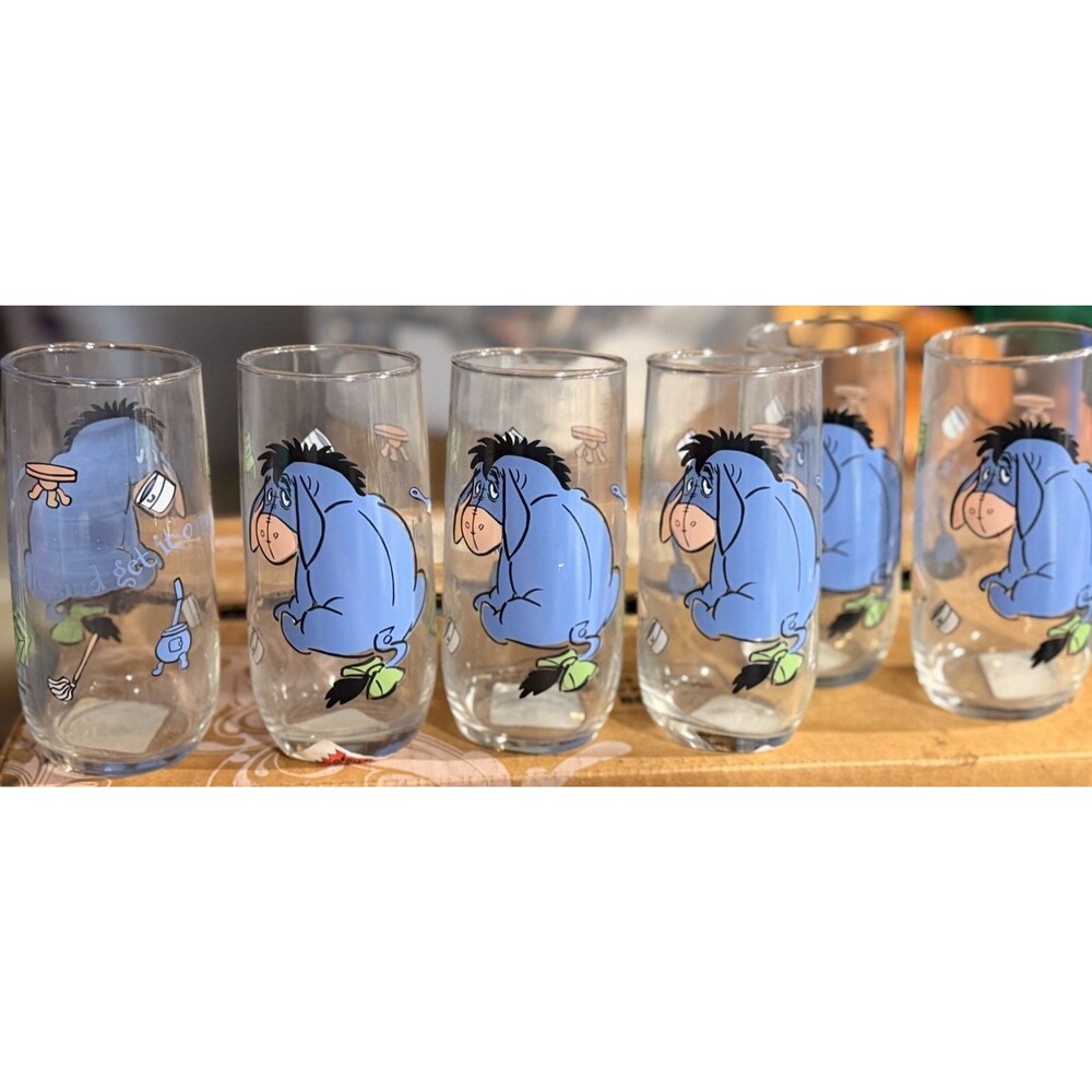 Lot Of 6 Y2K Eeyore Smile And Get It Over With Drinking Glasses New!